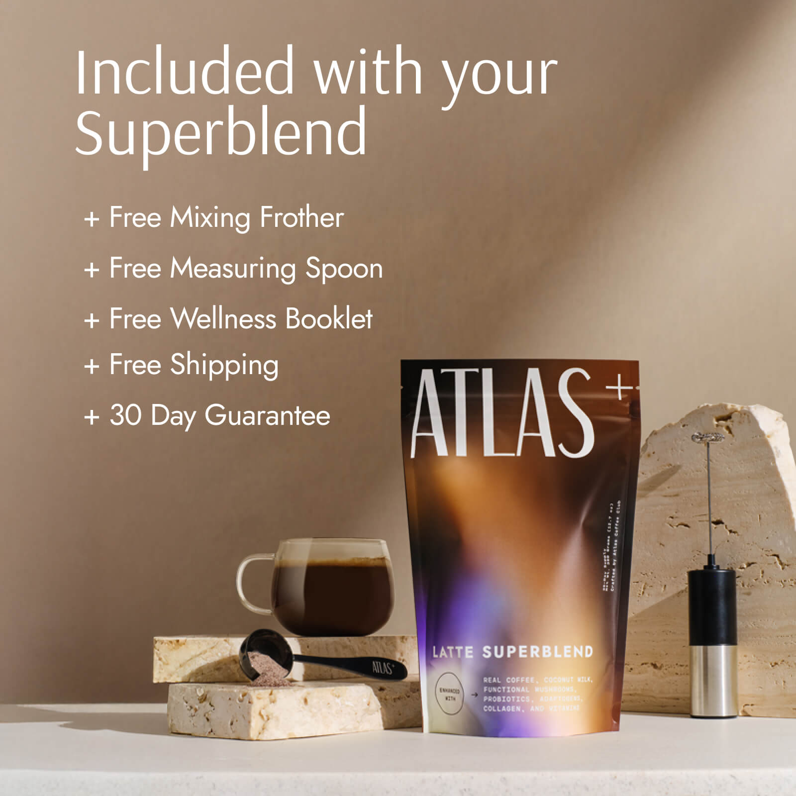 ATLAS+ Mushroom Coffee Superblend | Adaptogens, Collagen & Probiotics